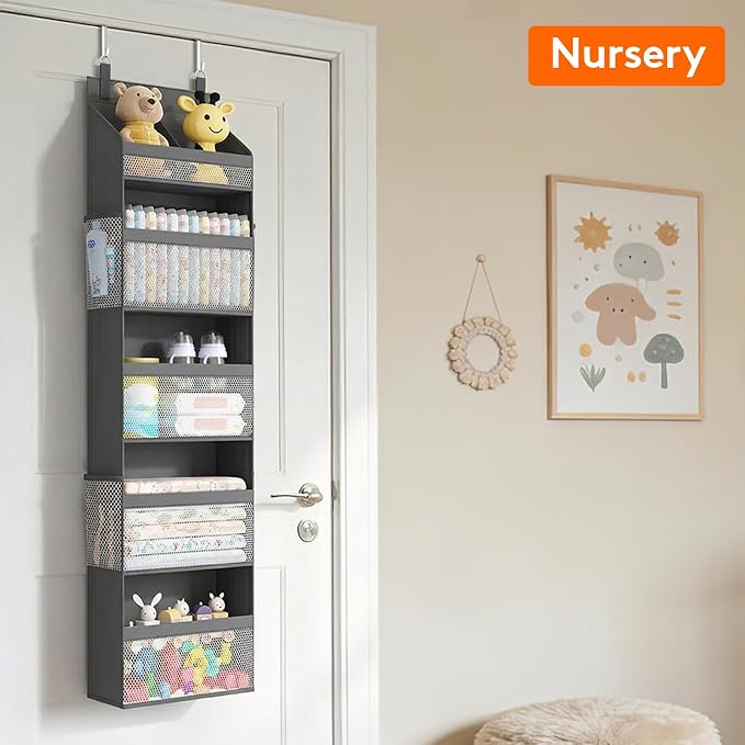 Lifewit 5 Tier Over the Door Organizer, Diaper Hanging Storage, Gray - Image 9