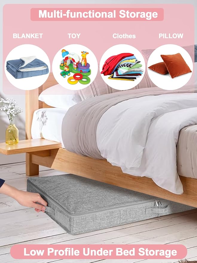4-In Low Profile Under Bed Storage, Rigid Structure, 2 Pack, Gray | Below 4 Inch Low Space Storage, Rigid Sides & Bottom, Reinforced Handles, Foldable Design, for Couches, Cribs, Dorm Beds - Image 5