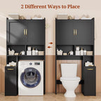 UPOSOJA Over The Toilet Storage Cabinet with Pulley Bathroom Storage Cabinet, Space Saver W/Adjustable Shelf & Open Shelf for Bathroom, Restroom, Laundry (Black) - Image 3