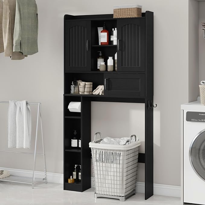 Vabches Over The Toilet Cabinet with 2 Barn Doors & Sliding Door, Black - Image 6