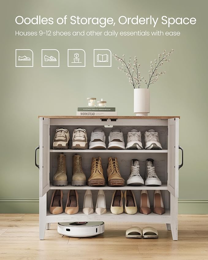 VASAGLE Shoe Storage Cabinet, 3‑Tier with Height‑Adjustable Shelves - Image 4