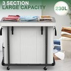 Laundry Basket with Lid, 230L Rolling Laundry Hamper with Wheels,White - Image 2