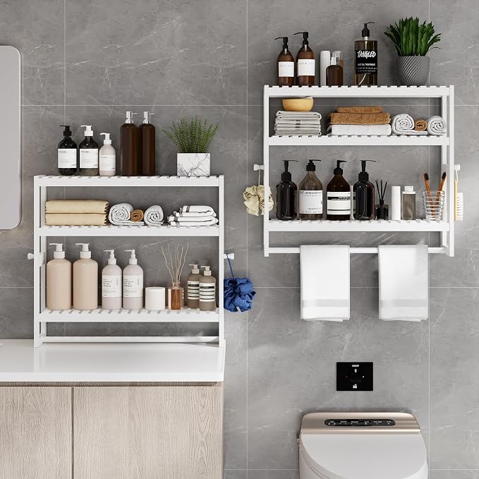 RRX Bathroom Shelf Storage Organizer, Shelf 3-Tier Adjustable Layer, White - Image 5