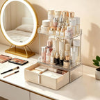Pajiriona Makeup Organizer,Skincare Organizer for Vanity,2-Tier Large Capacity Cosmetic Storage Box for bathroom organizers and storage,Clear Cosmetic Display Case for Bedroom Countertop. - Image 2