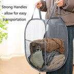 Foldable Mesh Laundry Baskets 2 Pack Large Side Pocket Strong Handle - Image 2
