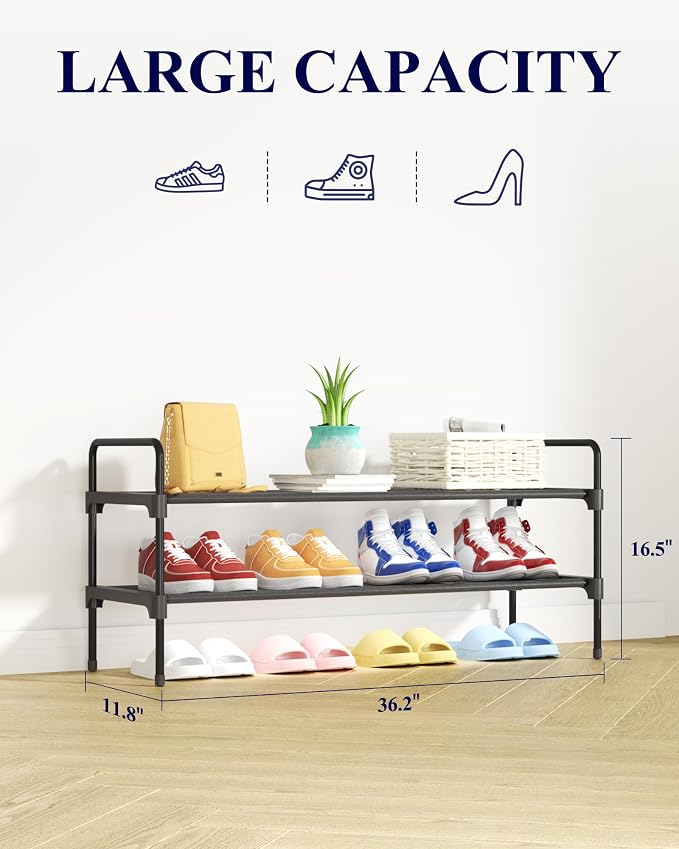 Kitsure Shoe Rack for Closet, Shoe Storage, 36.2" Wide - 2 Tiers, Black | Shoe Organizer for Closet, Entryway, Living Room, Space-Saving Shoe Shelf, Sturdy Zapateras Organizer - Image 2