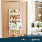Consumest Over The Door Hooks Organizer - 4 Tier Door Coat Rack with 3 Baskets & 12 Hooks, Stainless Steel Towel Hanger for Bedroom, Bathroom, Living Room, White - Image 5