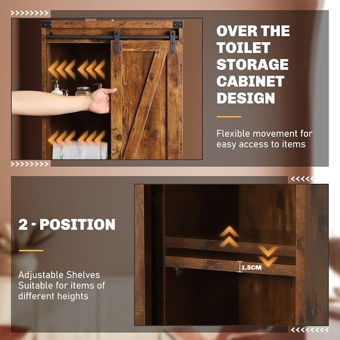 Over Toilet Storage Cabinet with Barn Door & Adjustable Shelves - Image 5