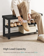 SONGMICS Shoe Rack Bench, 3-Tier Bamboo Entryway Bench, 35.4 Inches Width | Shoe Storage Organizer, Holds Up to 286.6 lb, Ink Black, BAMBOU Collection ULBS090B33 - Image 4