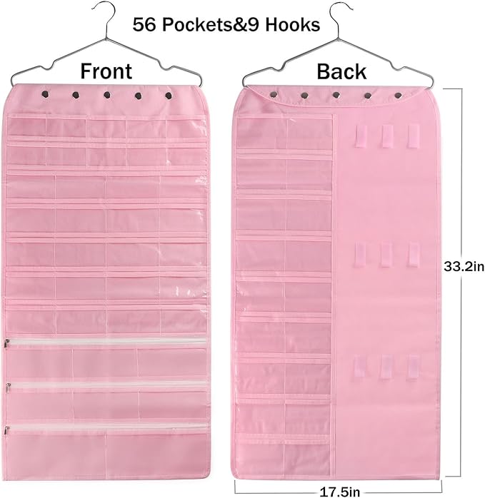 BB Brotrade Hanging Jewelry Organizer,Accessories Organizer,56 Pocket Organizer for Holding Jewelries (Pink-56 Pockets) - Image 5
