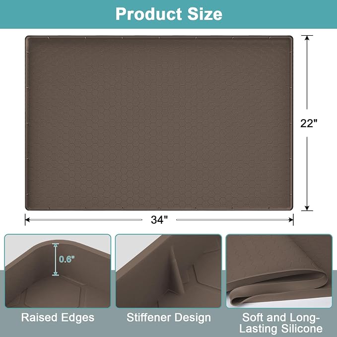 Under Sink Tray for Kitchen Waterproof, Silicone Under Kitchen Sink Mats and Protectors for 34" x 22" Cabinets, Under Sink Tray Organizer, Shelf Liner Cabinet Liner for Bathroom, Brown - Image 2