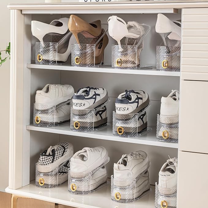 Shoe Slot Organizer，Adjustable Slot Organizer for Pairs of Shoes, Space Saver, Double Deck Riser Rack, Double-Layer Design for Shoe Slots Organizer for Closet. (10, Clear) - Image 9