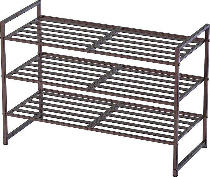 Simple Houseware 3-Tier Stackable Metal Panel Shoe Rack, Bronze by SimpleHouseware