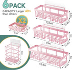 Veken Large Capacity Shower Caddy 6-Pack, No Drilling & Rustproof, Adhesive Shower Shelves with Soap Holder, Bathroom Organizers and Storage, Wall-Mounted Kitchen & Home Decor, Pink - Image 7