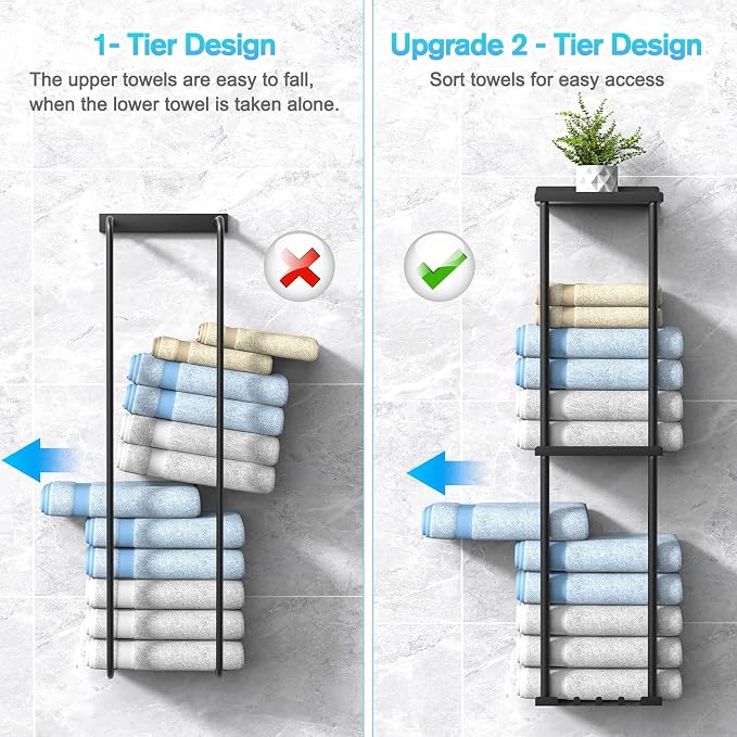 Liuoud Towel Rack for Bathroom, Wall Mounted Vertical Rolled Towel Storage Organizer Holder with Shelf, Holds Up 6 Large Bath Sheets, Black - Image 5