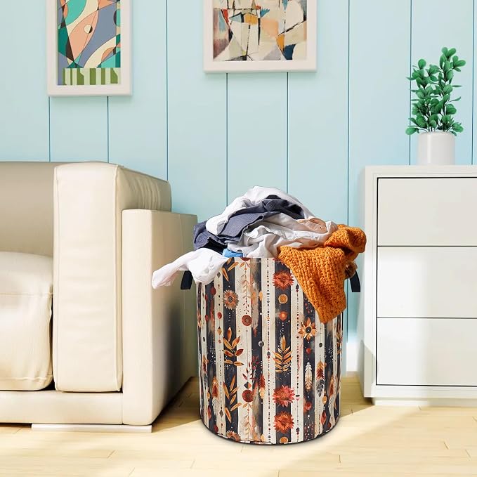 Flowers Print Boho Laundry Basket Foldable Oxford Cloth Hamper 18.9x16.5 In - Image 6