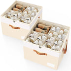 Criusia Shoe Organizer for Closet, 2 Pack Foldable Shoe Storage Organizer Box Bin with Adjustable Dividers and Clear Cover, Closet Shoe Storage for Sneakers Sandals Boots, Fit 16-32 Pairs, Beige by Criusia