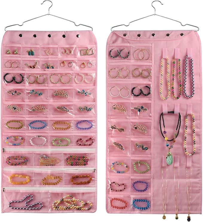 BB Brotrade Hanging Jewelry Organizer,Accessories Organizer,56 Pocket Organizer for Holding Jewelries (Pink-56 Pockets) by BBBrotrade