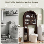 Over the Toilet Storage Cabinet with Arched Top, 68" Tall, Dark Walnut - Image 8
