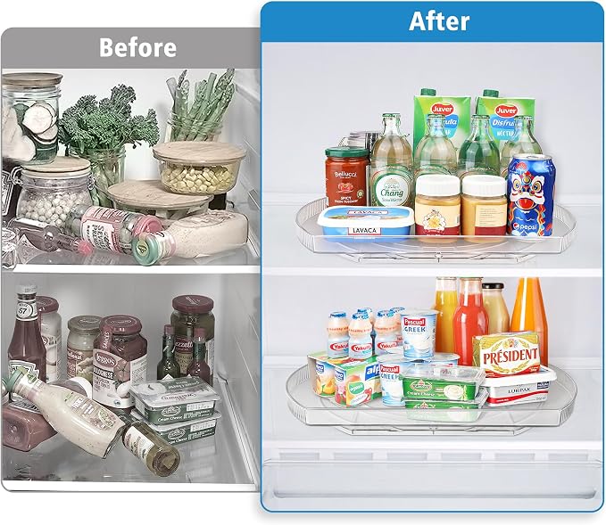 Lazy Susan Turntable for Refrigerator, Square Turntable Organizer for Fridge Cabinet, Pantry, Countertop (15.3" x 11.1" Rectangle 2 Pack - Clear) - Image 5