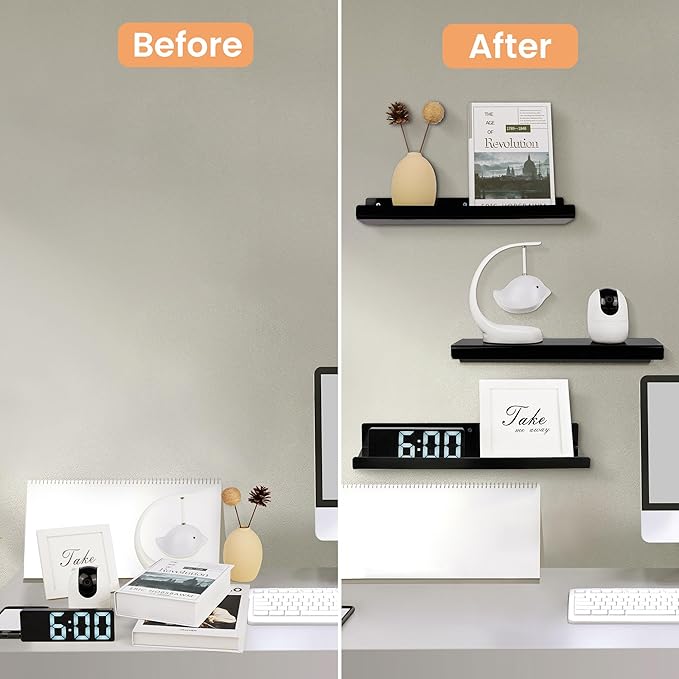 upsimples 2 Pcs 15" Acrylic Shelves for Wall Organize and Display, Black - Image 6