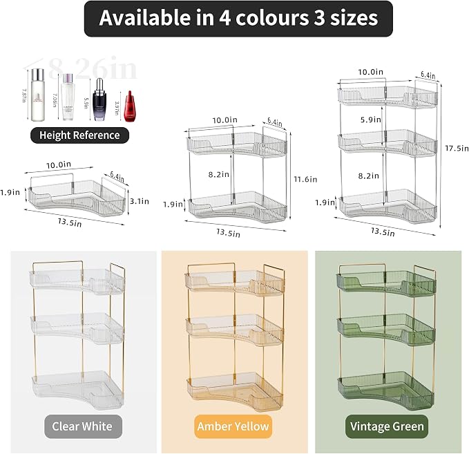 YCIA&DONE Corner Bathroom Counter Organizer, Makeup Organizer for Vanity, Skincare Cosmetic Perfume Tray, Corner Countertop Shelf Rack Storage for Bathroom Kitchen 3Tiers (Smoky Gray) - Image 5