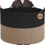 INDRESSME 115L Extra Large Woven Rope Blanket Basket Living Room, Mix Black by INDRESSME