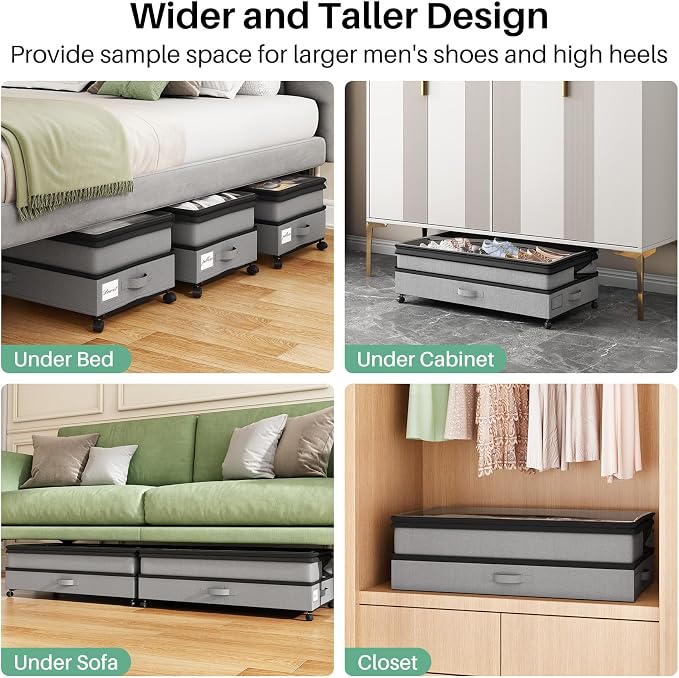 Kitstorack Under Bed Storage with Wheels 2Pack Height-adjustable Under Bed Storage Containers,Under Bed Shoe Storage Organizer with Clear Window&Label, Suitable for Clothes Storage, Gray - Image 7