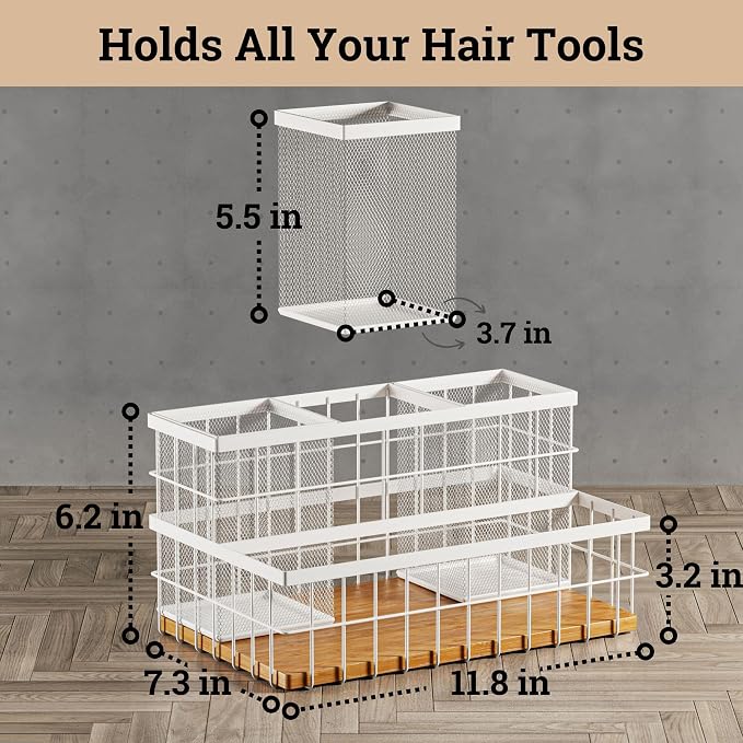 Hair Tool Organizer Countertop, Breathable Metal & Bamboo, Heat-Resistant - Image 6