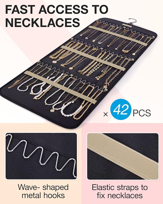 BAGSMART Hanging Jewelry Organizer Necklace/Earring/Ring 2-Sided L Black - Image 2