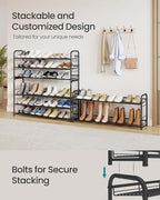 SONGMICS 4-Tier Long Stackable Metal Shoe Rack, Holds Up to 20 Pairs | Shoe Organizer for Closet, Entryway, and Small Spaces, with Adjustable Slanted Shelves, Black, DAVIAN Collection ULMR107BD01 - Image 4