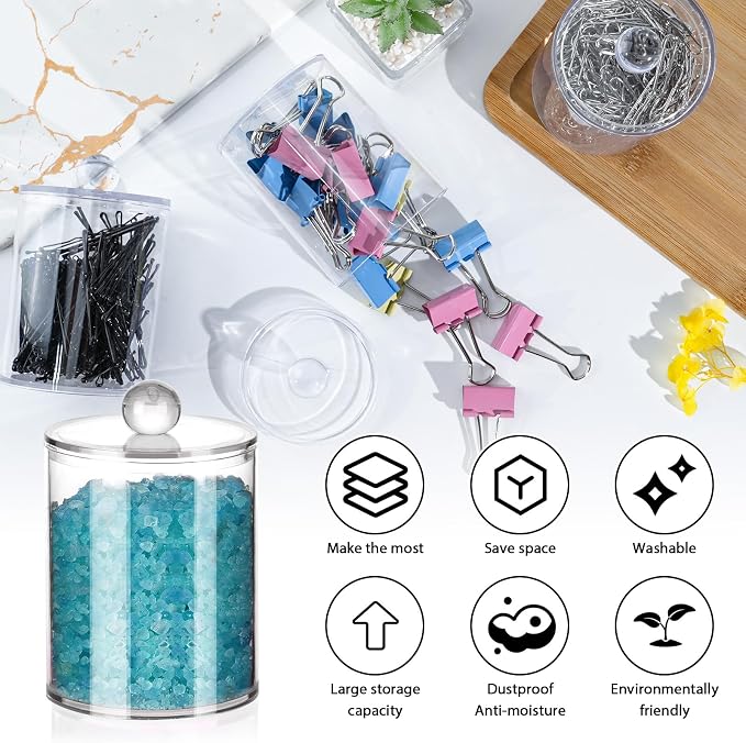 6 Pcs Acrylic Qtip Holder, Cotton Ball Holder Jars with Lids, Clear - Image 3