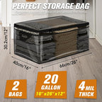 HIBAG 20 Gallon Large Storage Bag for Clothes, Zipper Clothing Storage Bag Organizer with Handles, for Comforters Blankets Pillows Bedding (Black, 2 Pack) - Image 2