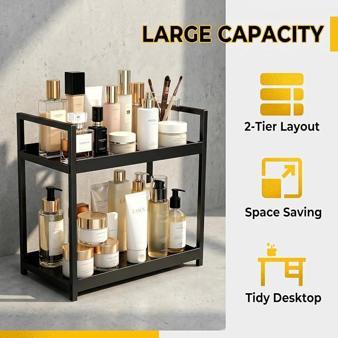 Bathroom Counter Organizer, 2 Tier Black Counter Shelf - Image 5