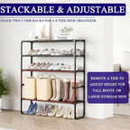 Long Shoe Rack, 2-Tier Stackable Shoe Organizer for Closet, Entryway, Hallway, Extra Bottom Layer, Holds 12-15 Pairs, Sturdy & Durable Waterproof Fabric Shelf, Space-Saving,Black(35.8" Wide) - Image 5