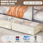 EE-RoomWorld Under Bed Storage with Wheels, No Assemble Required 12 inches height Under Bed Storage bins,Large capacity Rolling Underbed Shoe Storage containers，dorm underbed storage drawers - Image 3