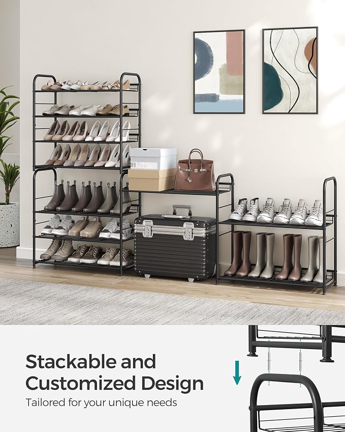 SONGMICS 4-Tier Stackable Metal Shoe Rack, Holds Up to 16 Pairs of Shoes | Shoe Organizer for Closet, Entryway, and Small Spaces, with Adjustable Slanted Shelves, Black, DAVIAN Collection ULMR067B01 - Image 2
