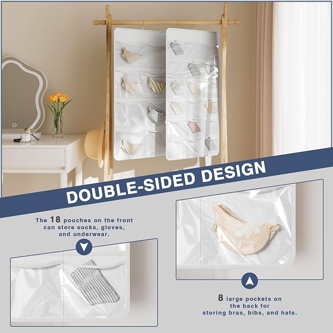 26-Pocket Hanging Closet Organizer for Socks and Underwear, White - Image 2