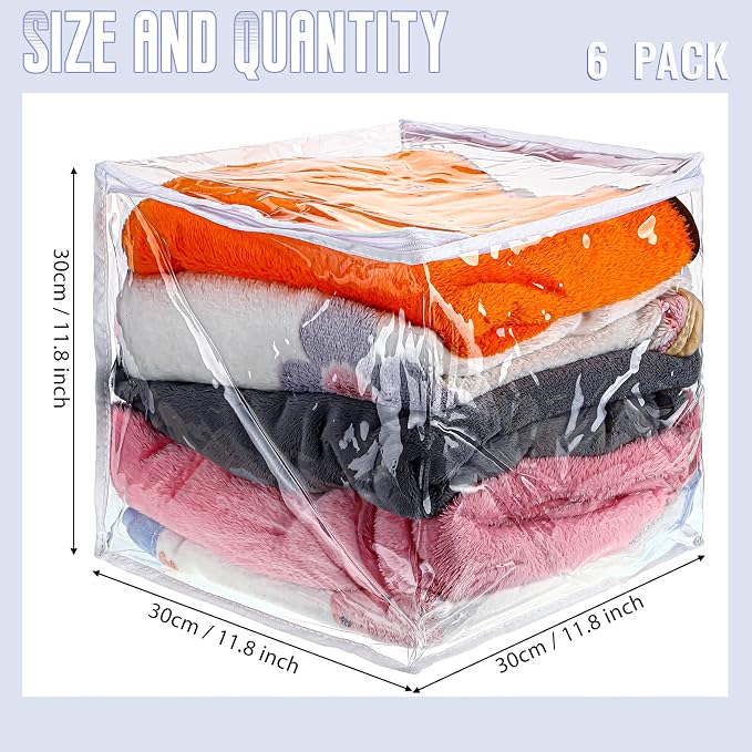 Shappy 6 Packs Clear Plastic Storage Bags with Zipper, 12 x 12 x 12 Inch | Sweater Bags, Moth Proof Protection, Vinyl, For Blankets Clothes Bed Sheet Comforters Pillows Quilt Closet Linen Organizer - Image 2