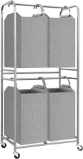 STORAGE MANIAC 4 Section Vertical Laundry Hamper, 2 Tier Laundry Sorter with 4 Removable Tote Bags, Rolling Clothes Basket for Towels, Blankets, Tall Dirty Clothes Hamper for Closet, 4 Bags Gray by STORAGEMANIAC