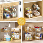 Delamu 2-Tier Under Sink Organizers and Storage, Multi-Purpose Stackable Bathroom Cabinet organizers, Pull Out Kitchen Pantry Organization and Storage with Dividers(3 Pack, Amber) - Image 4