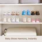 HBlife Clear Acrylic Kids Shoe Rack for Closet Organizers and Storage, Small Shoe Rack 4 Sections Toddler Baby Shoe Storage Organizer Stackable Shoe Shelf,Desk File Sorter Book Purse Organizer(2 Pack) - Image 3