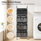 STO STO 4-Tier Vertical Rolling Laundry Hamper, Removable Bags, Black Mesh - Image 4