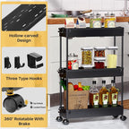 SPACEKEEPER Slim Rolling Storage Cart, 3 Tier Bathroom Storage Organizer Laundry Room Utility Cart Mobile Shelving Unit, Multi-Purpose for Kitchen Office Bathroom Laundry Narrow Places, Black - Image 7