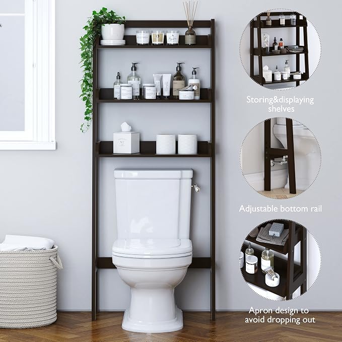 UTEX Behind Toilet Bathroom Organizer, 3-Tier Wood Ladder Shelf, Espresso - Image 5