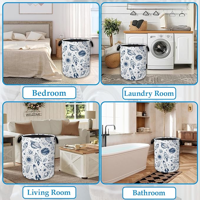 Vintage Planet Rocket Laundry Basket Collapsible Laundry Hamper Clothes Storage Bin for Bathroom Bedroom Room Decor 16" X 20.8" - Image 6