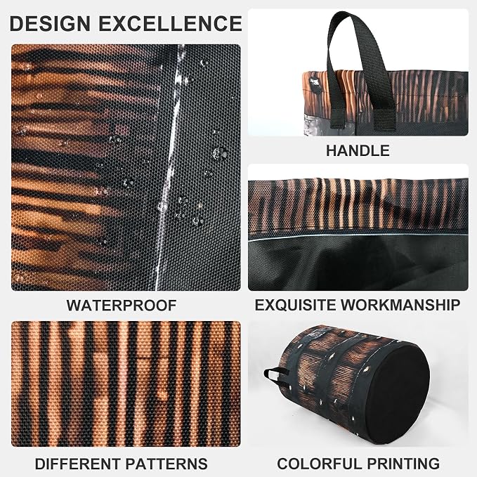 Wood Texture Print Laundry Basket Foldable Laundry Hamper With Handles Clothes Storage Bucket Organizer Laundry Bag For Bedroom Bathroom Laundry Storage 19.6 x 15.7 - Image 3