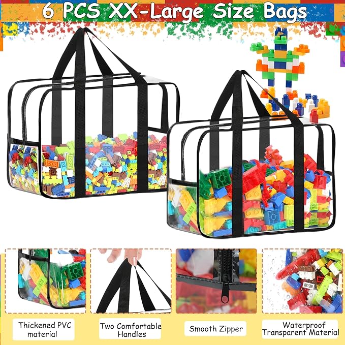 6 Pcs XXL Toy Storage Bags with Labels Reusable Clear Toy Organizer - Image 3