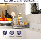 SWTYMIKI Sink Caddy Sponge Holder - Kitchen Sink Organizer with High Brush Holder for Countertop to Hold Dish Soaps and Sponges, Stainless Steel, Sand Nickel - Image 3