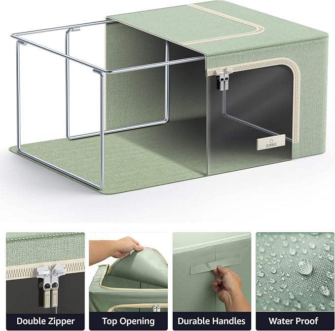 Sorbus Clothes Storage Bins, Clear Window & Handles (Medium, 2 Pack, Teal) | Large foldable stackable boxes have easy-carry grips for bedding and linens in closets, bedrooms and laundry rooms. - Image 5